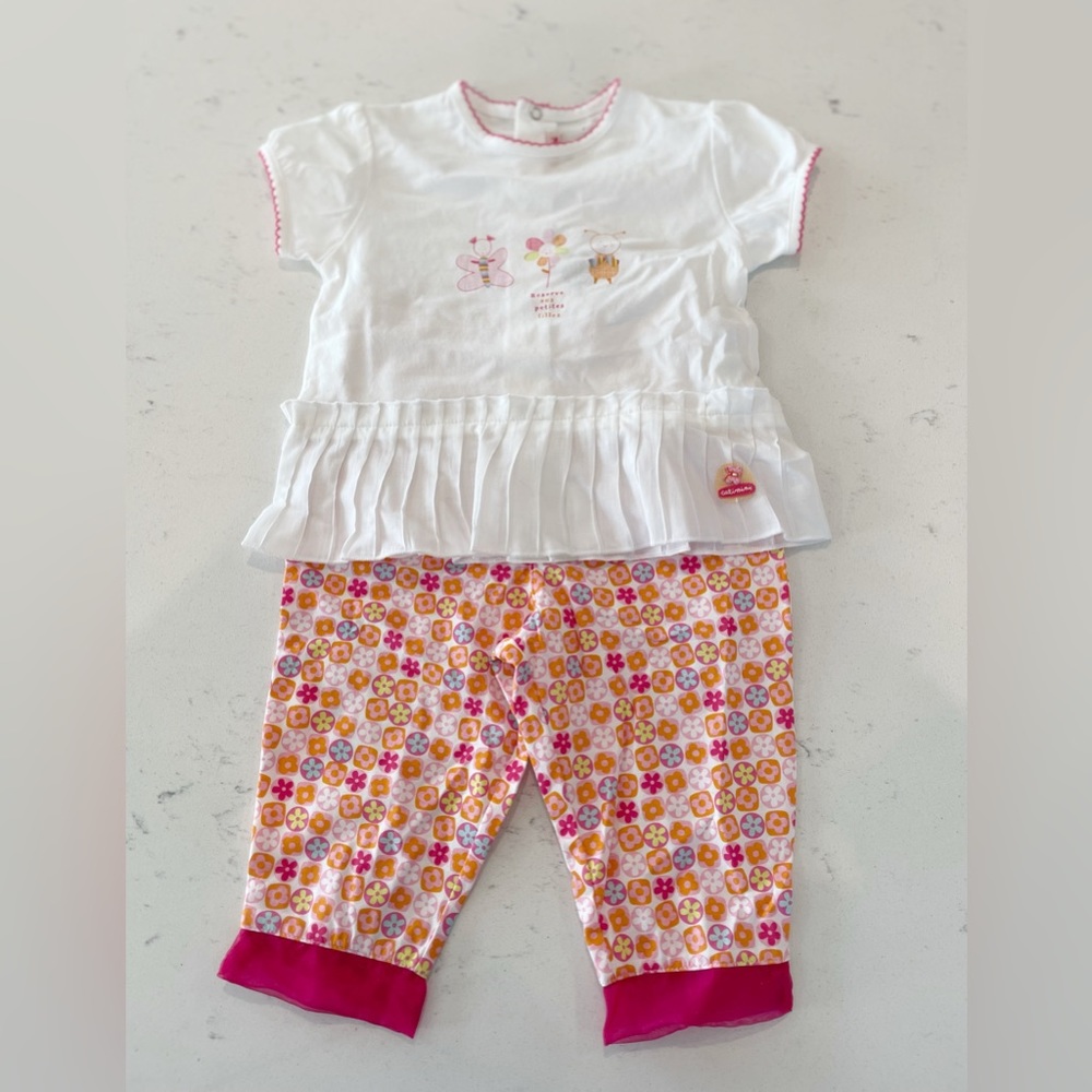Catimini Rosee D’ete Bugs Flowers Short Sleeve Pants Set 12 Months NWT BabyWear